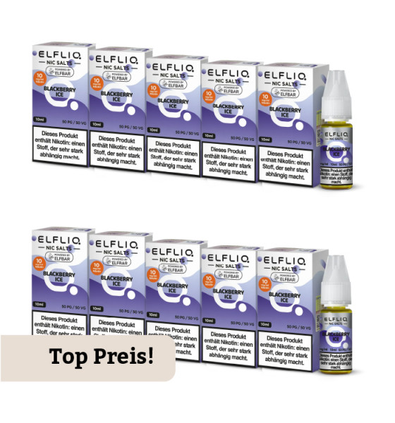 10er Pack E-Liquid Nikotinsalz ELFBAR Elfliq Blackberry Ice 10mg