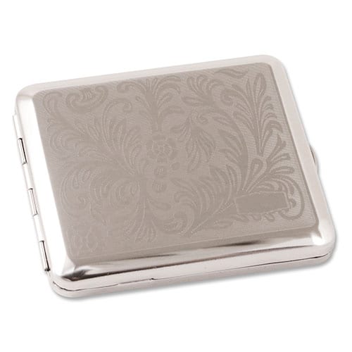 Zigarettenetui 18er mit Innengummizug aus Metall vernickelt satiniert Venetian in silber matt mit De