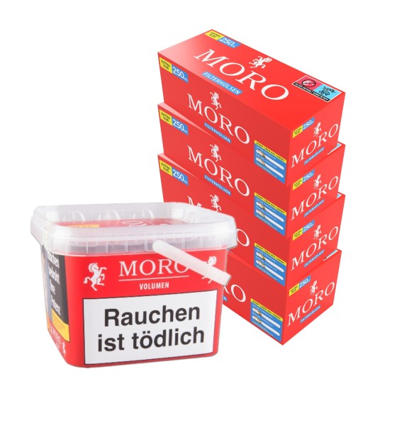 1 x Moro Rot Eimer 155 Gramm Tabak u. 1.000 Moro Extra Hülsen