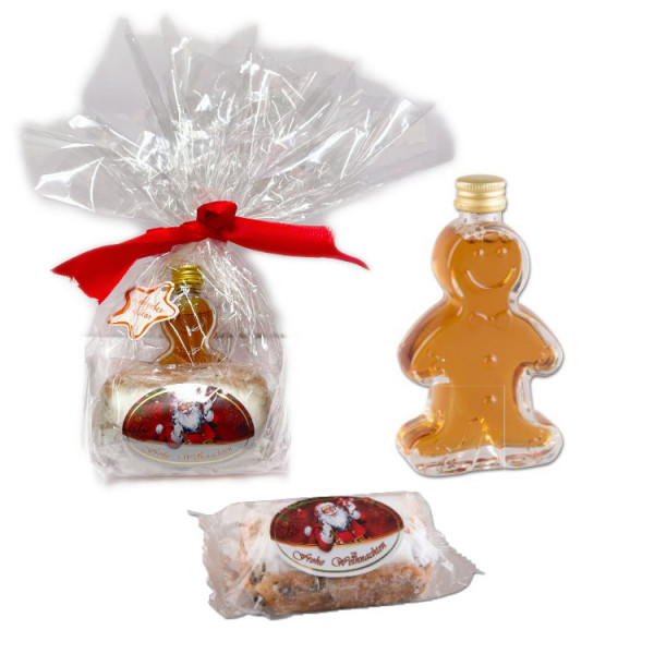 Geschenkset WEISENBACH Likör & Mini-Christstollen Bratapfel – in Geschenkfolie