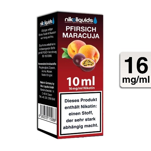E-Liquid Nikoliquids Pfirsich Maracuja 16 mg/ml Flasche 10 ml