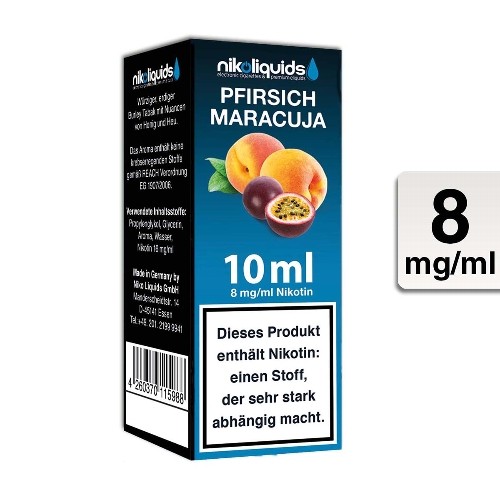 E-Liquid Nikoliquids Pfirsich Maracuja 8 mg/ml Flasche 10 ml