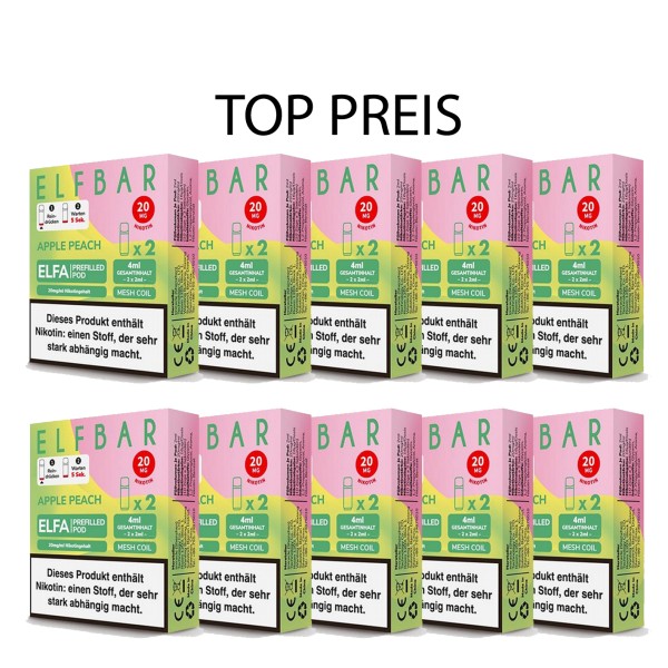 10er Pack E-Liquidpod ELFBAR Elfa Apple Peach 20 mg 2 Pods