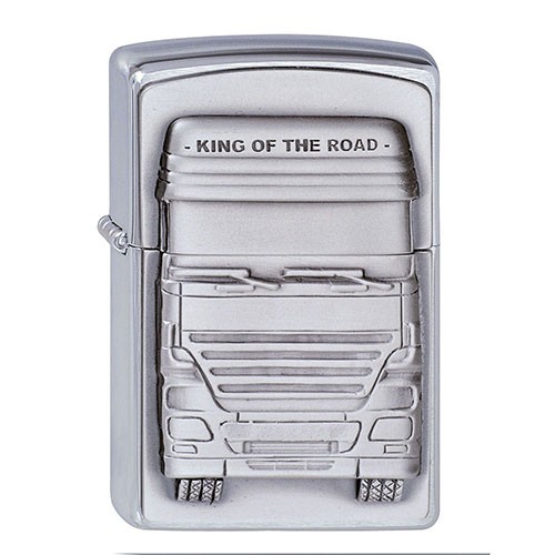 Feuerzeug Zippo King of the Road aus Chrom gebürstet in silber seidenmatt mit Emblem
