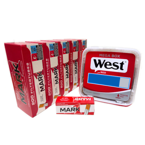 West Red Stopftabak Eimer 115g + 1000 Mark 1 Hülsen + Mark 1 Stopfgerät – Stopfset
