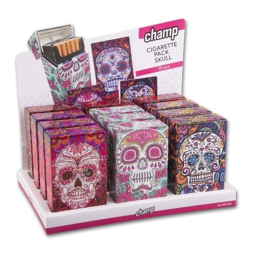 Zigarettenbox Kunststoff CHAMP Skull 4 Farben sortiert
