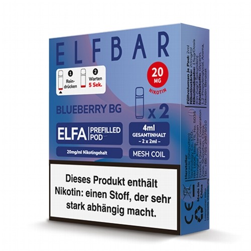 E-Liquidpod ELFBAR Elfa Blueberry Bubble Gum 20mg 2 Pods