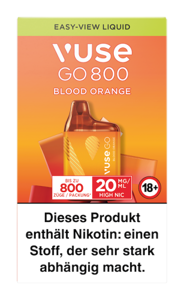 Einweg eZigarette Vuse Go 800 - Box Blood Orange ICE 20 mg