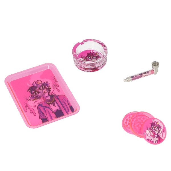 MONKEY KING Set pink Grinder, Pipe, Ascher und Tray