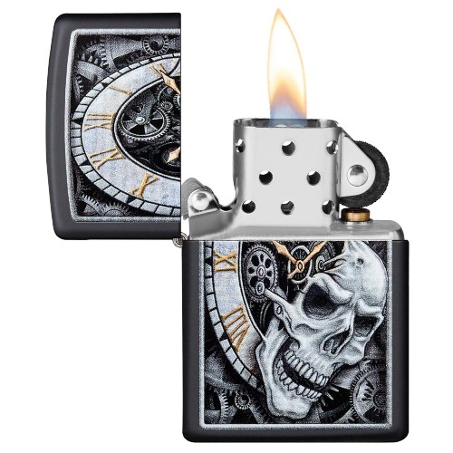 ZIPPO schwarz matt Skull Clock 60004591