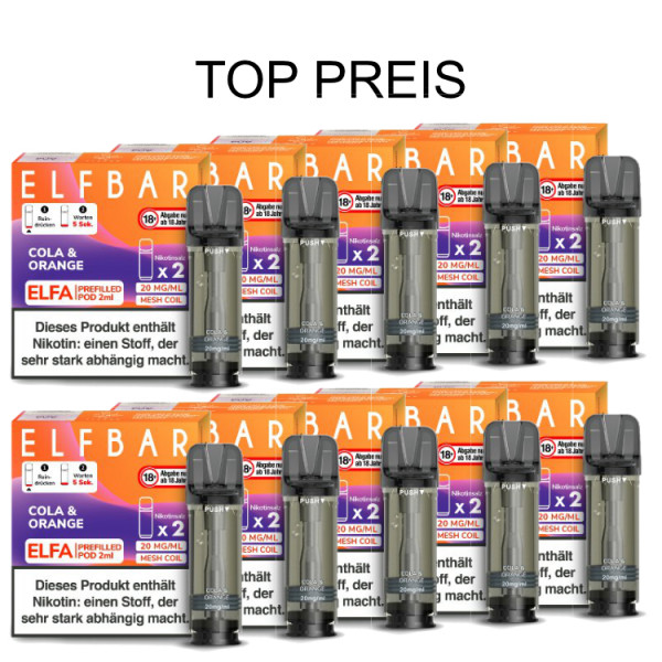 10er Pack E-Liquidpod ELFBAR Elfa COLA & ORANGE 20 mg 2 Pods