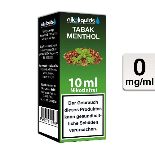 E-Liquid Nikoliquids Tabak Menthol nikotinfrei Flasche 10 ml