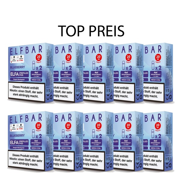 10er Pack E-Liquidpod ELFBAR Elfa Blueberry 20 mg 2 Pods
