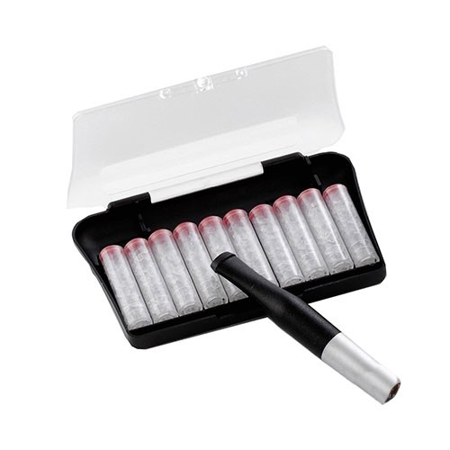 Zigarettenspitze Denicotea Vision aus Kunststoff in schwarz silber mit 10 Kieselgelfiltern