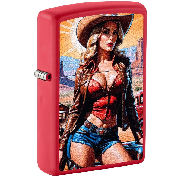 ZIPPO red matte Pinup Cowgirl Design 60007557