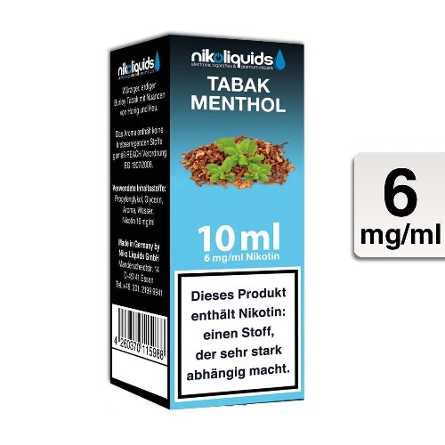 E-Liquid Nikoliquids Tabak Menthol 6 mg/ml Flasche 10 ml