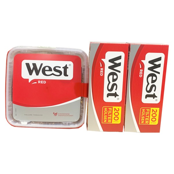 1 x West Red Tabak Eimer 109 Gramm & 400 West Red Hülsen