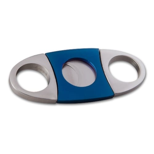 Zigarrencutter aus Metall Edelstahl in blau silber 22 mm Durchmesser