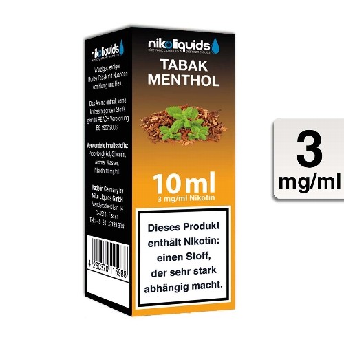 E-Liquid Nikoliquids Tabak Menthol 3 mg/ml Flasche 10 ml