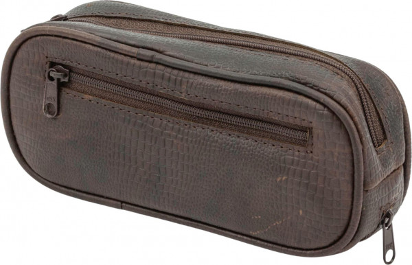 Pfeifentasche Leder braun antik Snake print 2er
