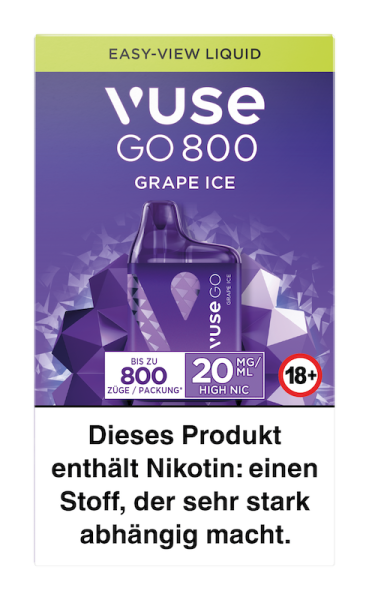 Einweg eZigarette Vuse Go 800 - Box Grape ICE 20 mg