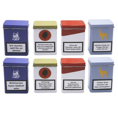 Zigarettenbox Metall Warnhinweis 8 Designs sortiert