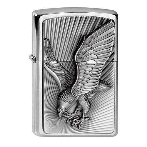 Feuerzeug Zippo Eagle aus Chrom gebürstet in silber seidenmatt mit Emblem