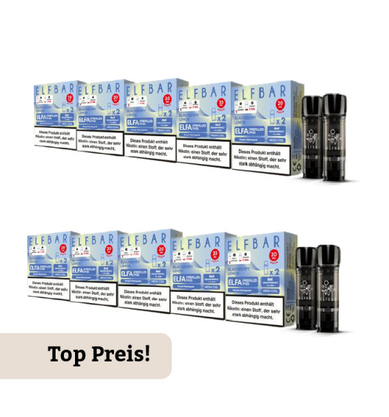 10er Pack E-Liquidpod ELFBAR Elfa Blackberry Lemon 20 mg 2 Pods