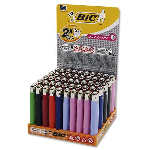 Feuerzeug BiC Slim aus Kunststoff in Unifarben 50 Stück