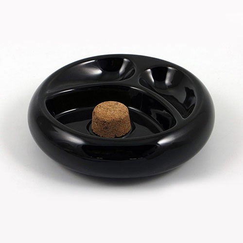 Pfeifenaschenbecher aus Keramik schwarz rund 2 Ablagen 17cm Durchmesser