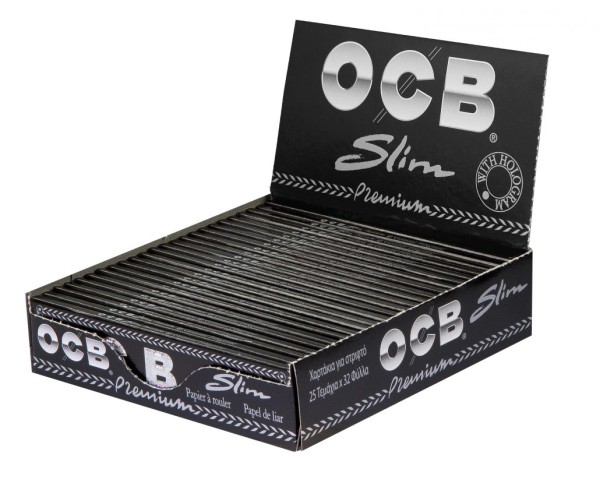 DISPLAY 25 Heftchen à 32 Blättchen Zigarettenpapier OCB Schwarz Premium Slim Extra Long