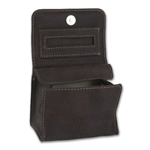 Tabakstelltasche aus Leder mit Kautschukfach in brauner Washoutoptik