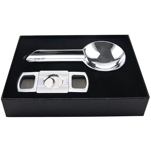 Cigarrenascher ZORR Metall Set mit Cigarrenabschneider chrom