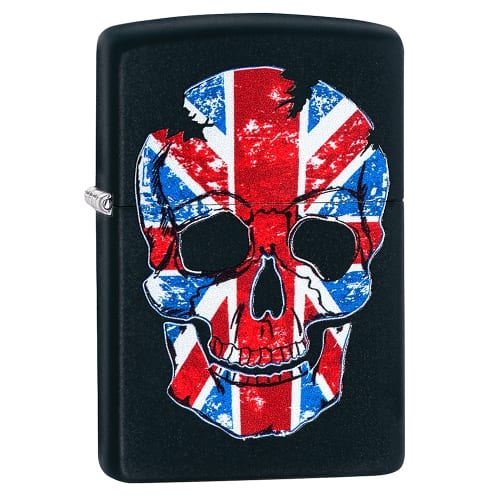 Zippo schwarz matt British Flag Skull Design
