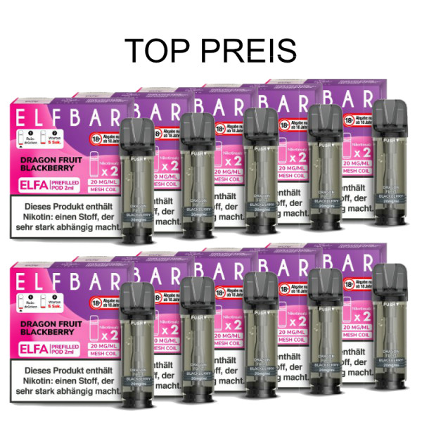 10er Pack E-Liquidpod ELFBAR Elfa DRAGON FRUIT BLACKBERRY 20 mg 2 Pods