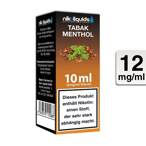 E-Liquid Nikoliquids Tabak Menthol 12 mg/ml Flasche 10 ml