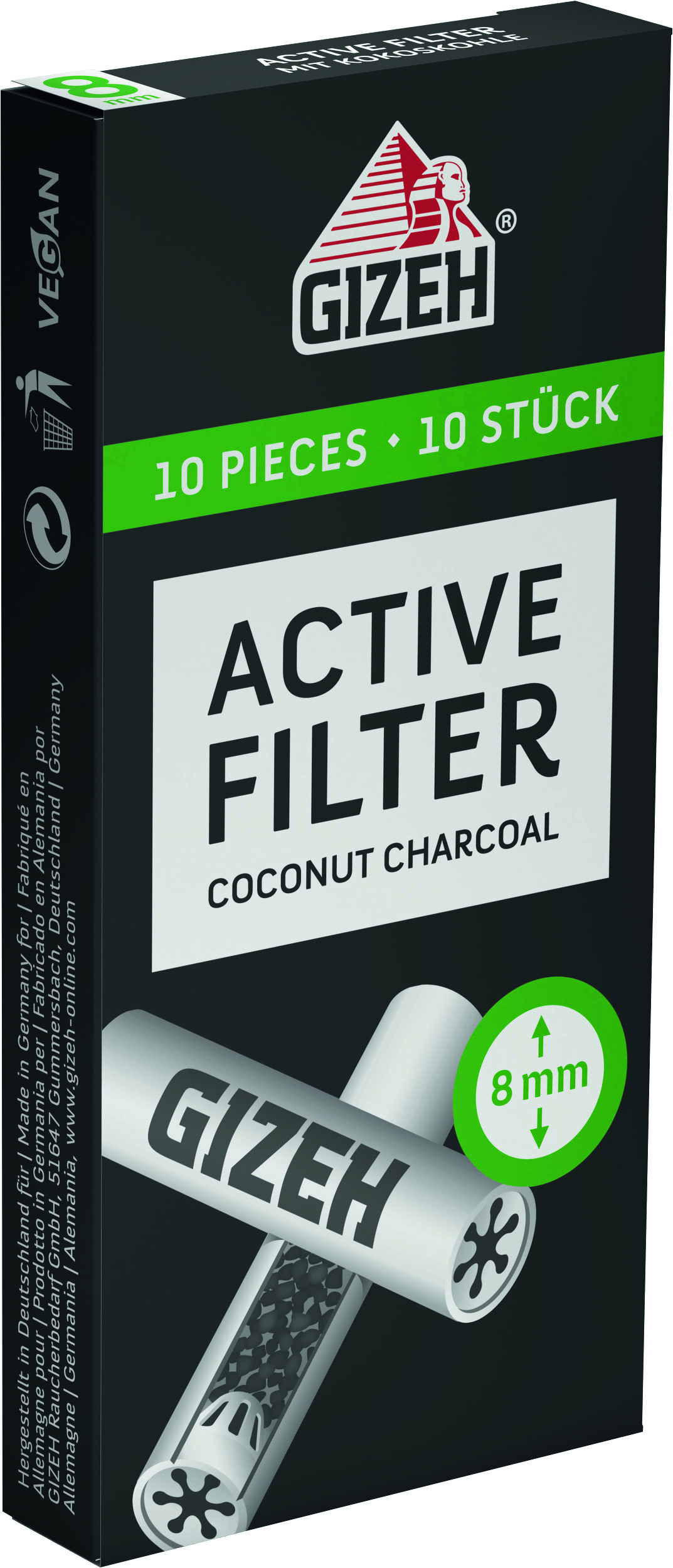 GIZEH Aktivkohlefilter (ACTIVE FILTER) 8mm 10 Stk. Online Kaufen, Für nur  1,20 €