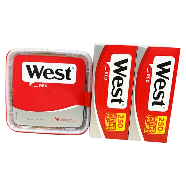 1 x West Red Tabak Eimer 190 Gramm & 500 West Red Special Hülsen