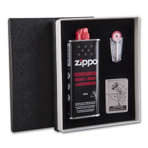 ZIPPO Geschenkbox chrom Lady Wind 60001150 mit Steine und Benzin