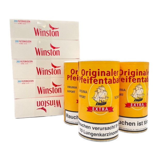 3 Dosen Original Scraps Tabak à 200 Gramm & 1.000 Winston King Size Hülsen