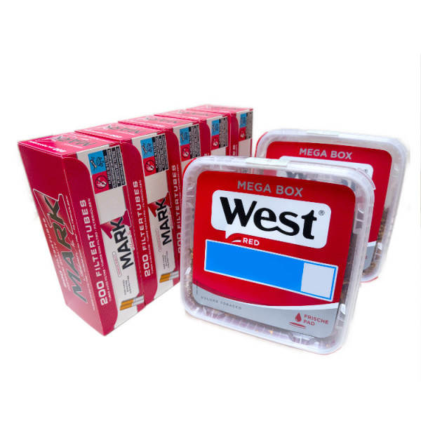 West Red Stopftabak 2 x 115g Eimer & 1000 Mark 1 Hülsen – Stopfset