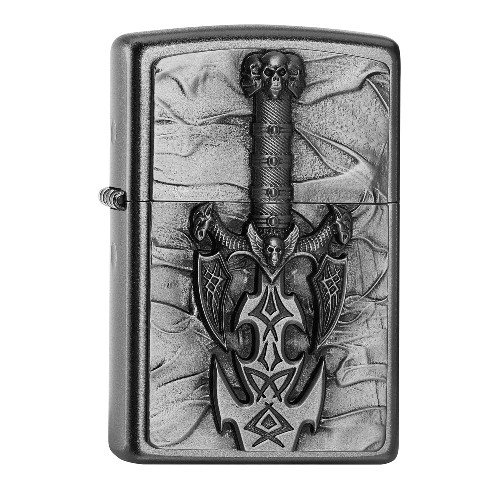 Feuerzeug Zippo Dark Side Sword aus Chrom satiniert in silber matt mit Emblem
