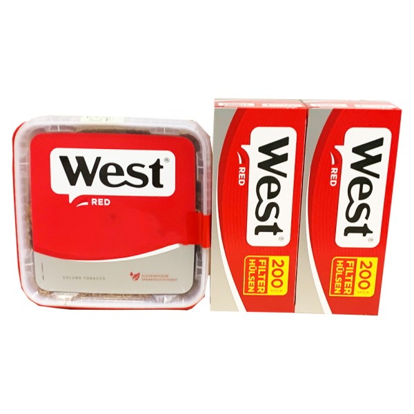 1 x West Red Tabak Eimer 190 Gramm & 400 West Red Hülsen