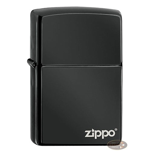 Feuerzeug Zippo Ebony Logo aus Metall beschichtet in schwarz glänzend mit Dekor