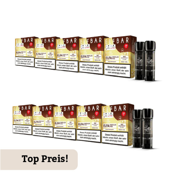 10er Pack E-Liquidpod ELFBAR Elfa Golden Tobacco 20 mg 2 Pods