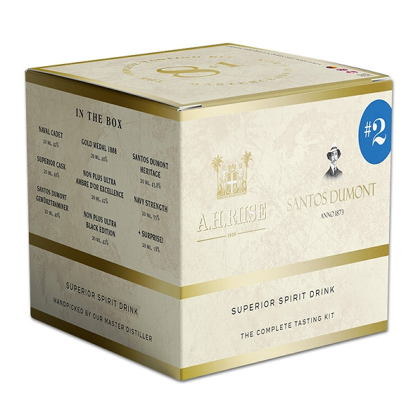 Rum A.H. RIISE Tasting Kit 2 Weiss/Gelb 40,3% Vol. 9x20ml + Glas