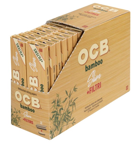 DISPLAY 32 Heftchen mit 32 Blatt Zigarettenfilter OCB Bamboo Slim + Tips