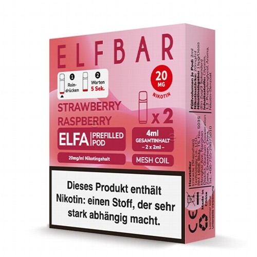 E-Liquidpod ELFBAR Elfa Strawberry Raspberry 20mg 2 Pods