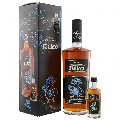 Rum MALTECO 10 Jahre 40 % Vol. Geschenkbox mit MALTECO 15 J Miniatur