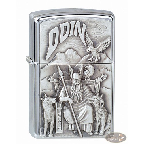 Feuerzeug Zippo Viking Odin aus Chrom gebürstet in silber seidenmatt mit Emblem